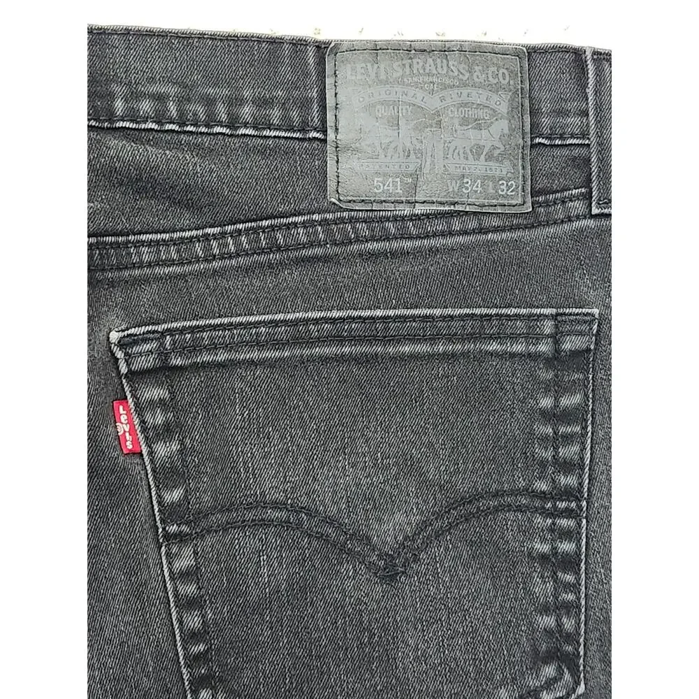 Levis 541 Athletic Taper Jeans Mens 34x32 Black Gray Washed Denim